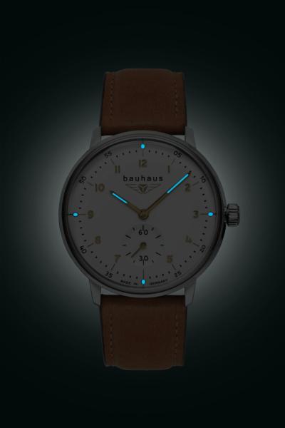 Bauhaus Damenuhr Quarz mit kleiner Sekunde mit Lederarmband